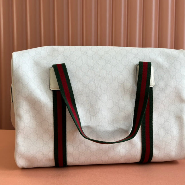 MEDIUM DUFFLE BAG WITH WEB 47 IN WHITE SOFT GG CALFSKIN