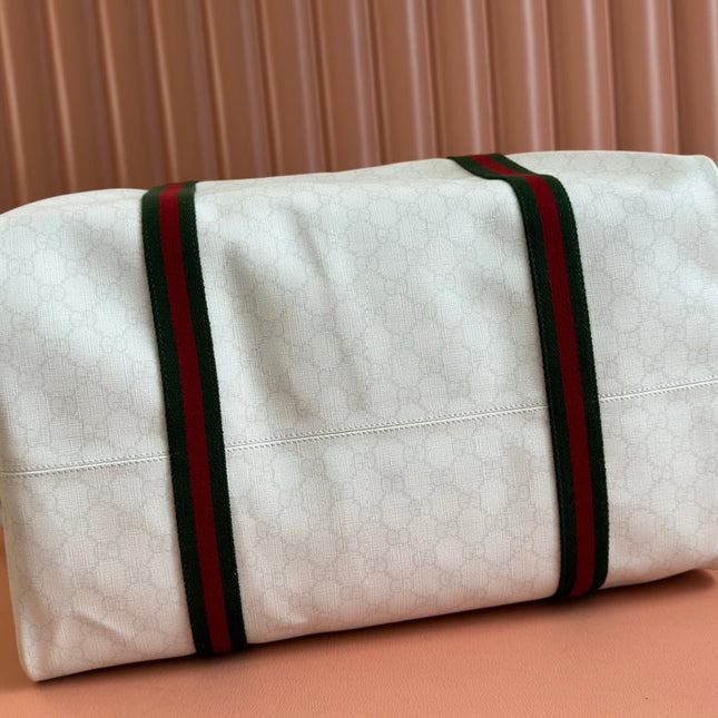 MEDIUM DUFFLE BAG WITH WEB 47 IN WHITE SOFT GG CALFSKIN