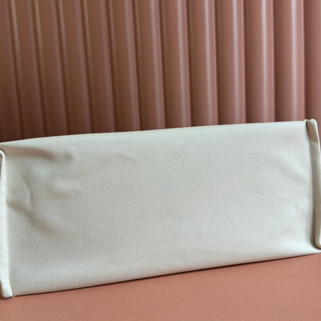 TOTE BAG PRINTED LOGO 41.5 IN WHITE CANVAS DARK BLUE CALFSKIN