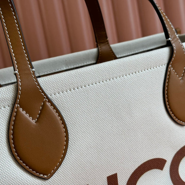 TOTE BAG PRINTED LOGO 41.5 IN BROWN CALFSKIN OFF WHITE CANVAS