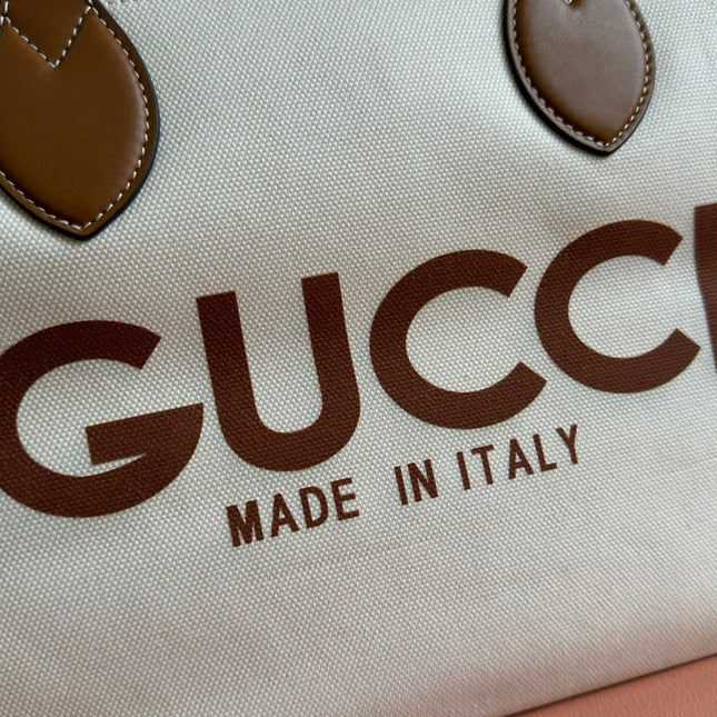 TOTE BAG PRINTED LOGO 41.5 IN BROWN CALFSKIN OFF WHITE CANVAS