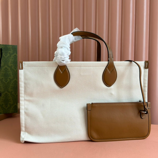 TOTE BAG PRINTED LOGO 41.5 IN BROWN CALFSKIN OFF WHITE CANVAS