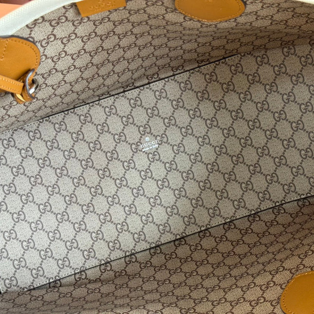 TOTE BAG PRINTED LOGO 41.5 IN BROWN CALFSKIN OFF WHITE CANVAS