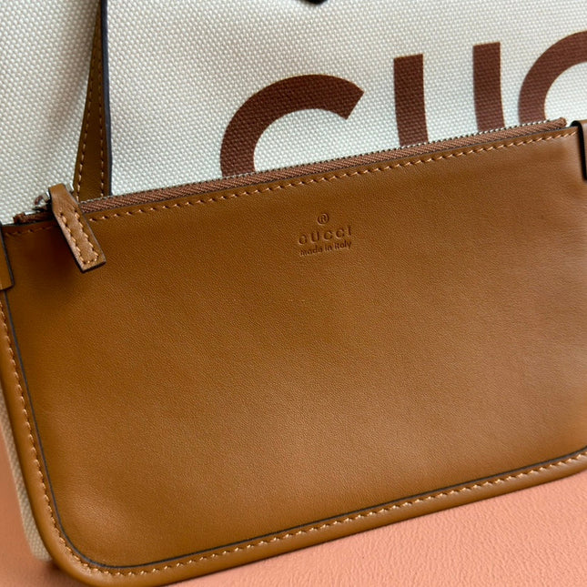 TOTE BAG PRINTED LOGO 41.5 IN BROWN CALFSKIN OFF WHITE CANVAS