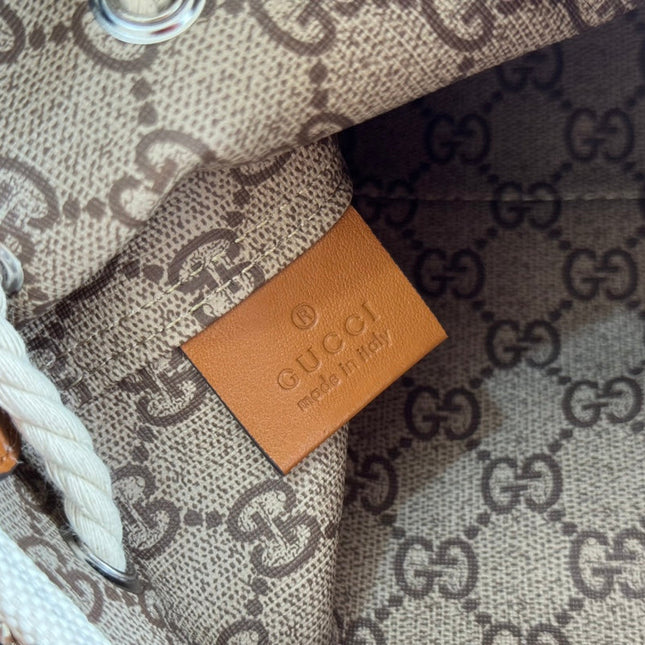 SMALL DRAWSTRING SHOULDER BAG 21 IN WHITE CANVAS BROWN CALFSKIN