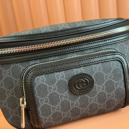 OPHIDIA BELT BAG 28 IN DARK GREY GG CALFSKIN
