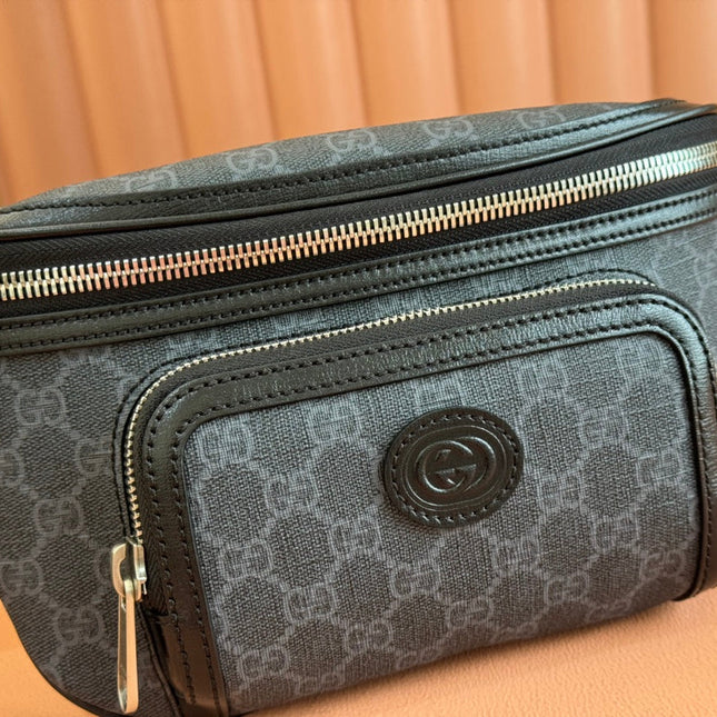 OPHIDIA BELT BAG 28 IN DARK GREY GG CALFSKIN