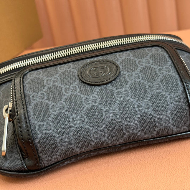 OPHIDIA BELT BAG 28 IN DARK GREY GG CALFSKIN