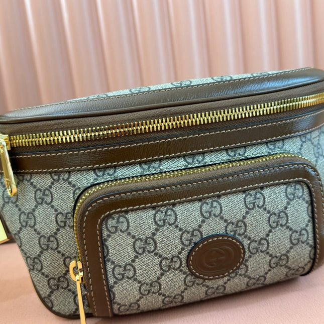 OPHIDIA BELT BAG 28 IN BROWN AND BEIGE GG CALFSKIN