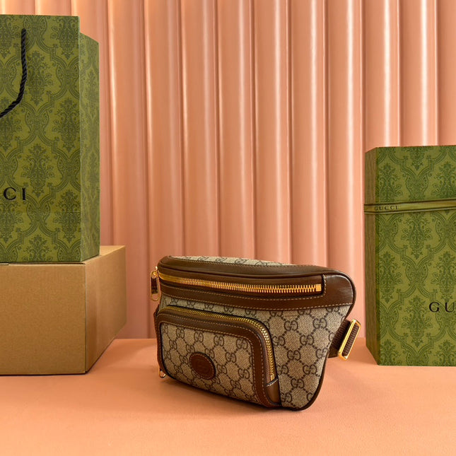 OPHIDIA BELT BAG 28 IN BROWN AND BEIGE GG CALFSKIN