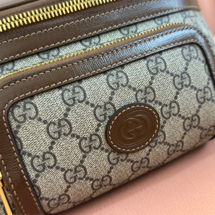 OPHIDIA BELT BAG 28 IN BROWN AND BEIGE GG CALFSKIN