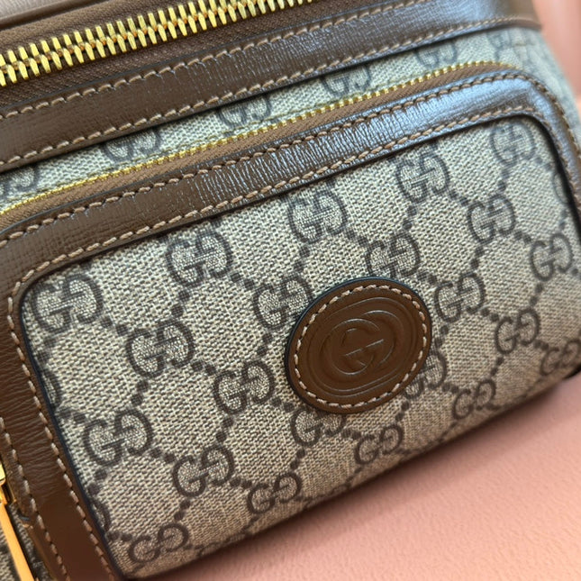 OPHIDIA BELT BAG 28 IN BROWN AND BEIGE GG CALFSKIN