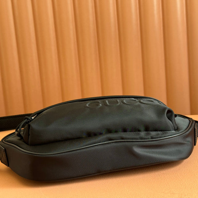 LARGE BELT BAG 34 IN BLACK CANVAS GREEN AND RED WEB DETAIL