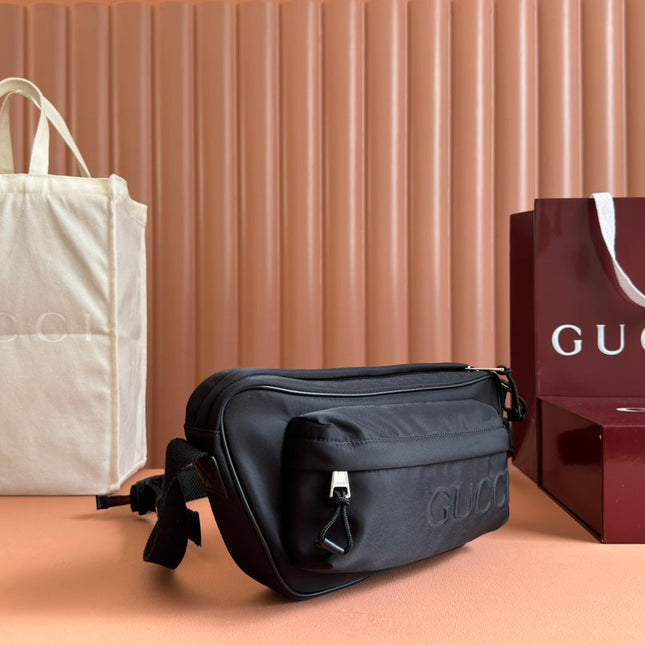 LARGE BELT BAG 34 IN BLACK CANVAS GREEN AND RED WEB DETAIL