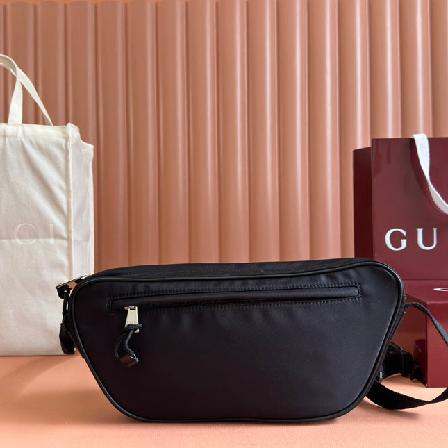 LARGE BELT BAG 34 IN BLACK CANVAS GREEN AND RED WEB DETAIL