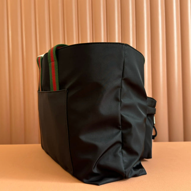 WEB STRIPE-STRAP TOTE BAG 45 IN BLACK CANVAS