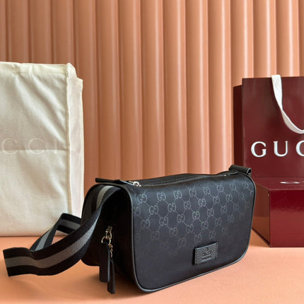 NYLON LINE BODY BAG 27 IN BLACK GG CANVAS