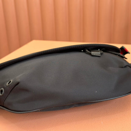 LARGE BELT BAG 32 IN BLACK CANVAS GREEN AND RED WEB DETAIL