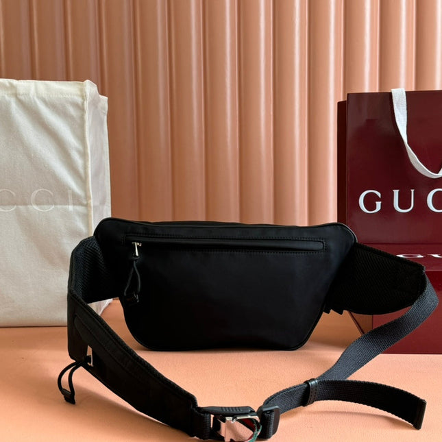 LARGE BELT BAG 32 IN BLACK CANVAS GREEN AND RED WEB DETAIL