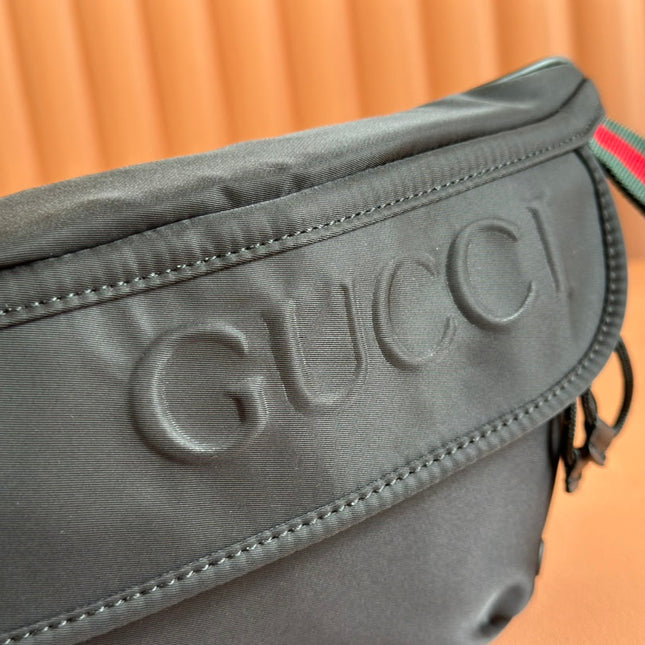 LARGE BELT BAG 32 IN BLACK CANVAS GREEN AND RED WEB DETAIL