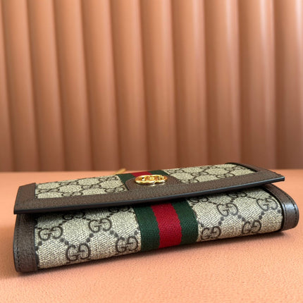 OPHIDIA WALLET ON GOLD CHAIN 19 IN BEIGE AND DARK BROWN CANVAS AND BROWN CALFSKIN