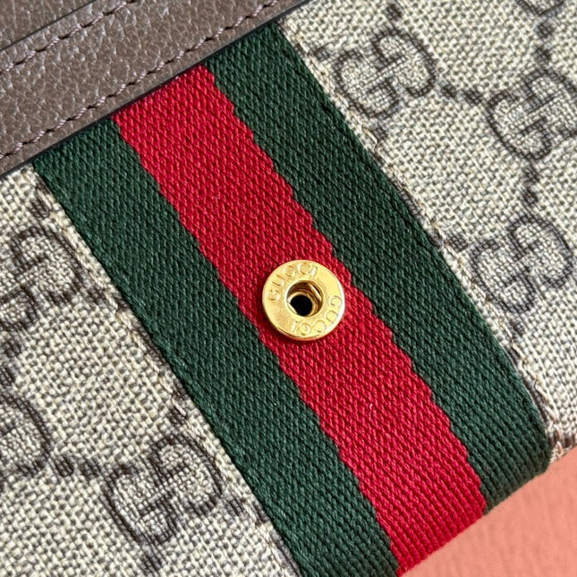 OPHIDIA WALLET ON GOLD CHAIN 19 IN BEIGE AND DARK BROWN CANVAS AND BROWN CALFSKIN