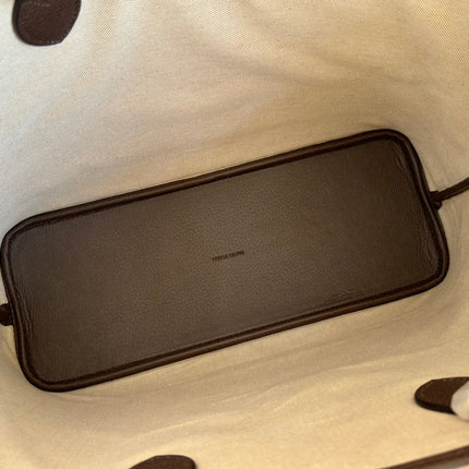 OPHIDIA MEDIUM TOTE BAG 38.5 BEIGE CANVAS AND BROWN CALFSKIN