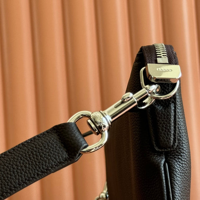 BODY SHOULDER BAG 40 IN DARK BROWN CALFSKIN SILVER HARDWARE