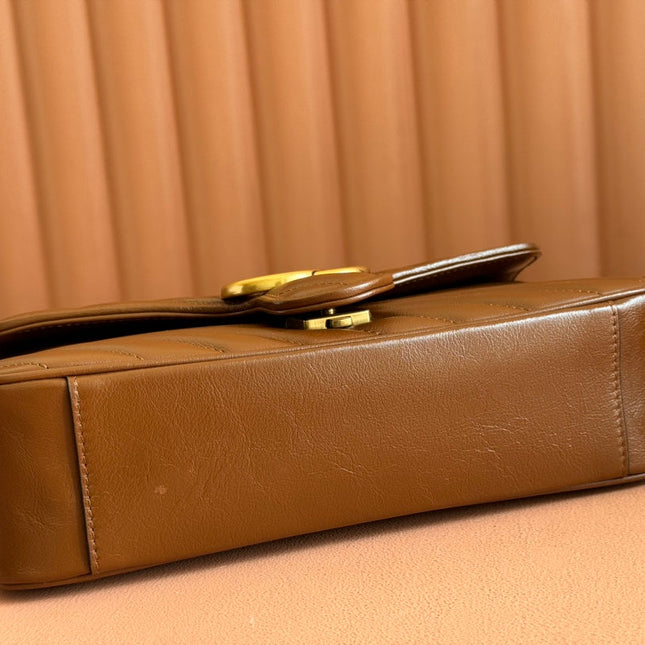 MARMONT MEDIUM SHOULDER BAG  26 IN BROWN MATELASSE CHEVRON LAMBSKIN