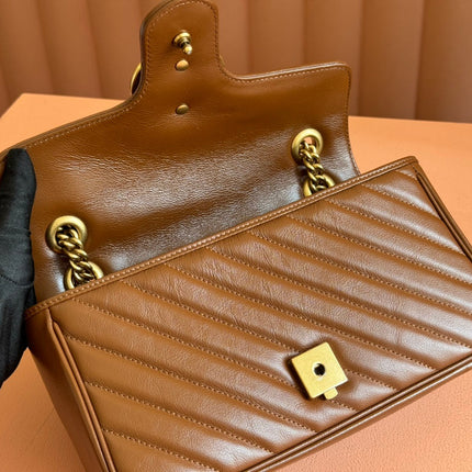 MARMONT MEDIUM SHOULDER BAG  26 IN BROWN MATELASSE CHEVRON LAMBSKIN