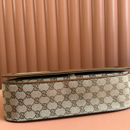 BLONDIE LARGE TOP HANDLE BAG 32 IN BEIGE AND DARK BROWN CANVAS BROWN CALFSKIN