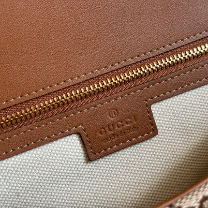 BLONDIE LARGE TOP HANDLE BAG 32 IN BEIGE AND DARK BROWN CANVAS BROWN CALFSKIN