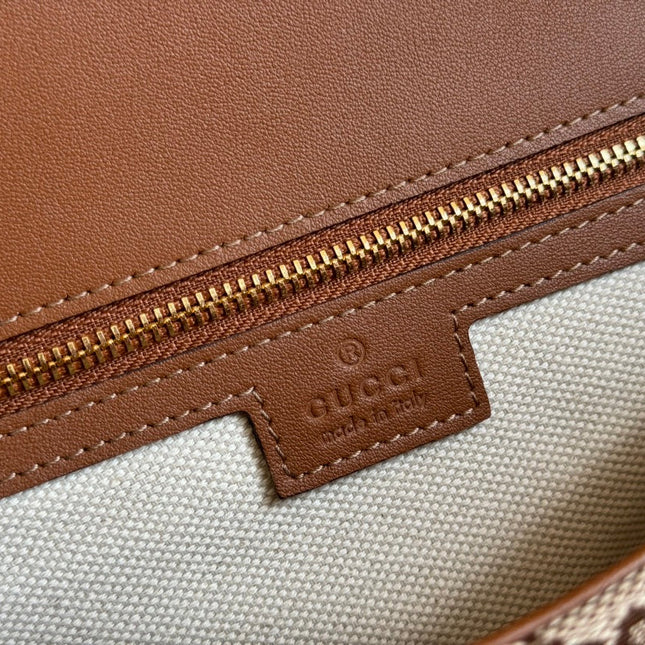 BLONDIE LARGE TOP HANDLE BAG 32 IN BEIGE AND DARK BROWN CANVAS BROWN CALFSKIN