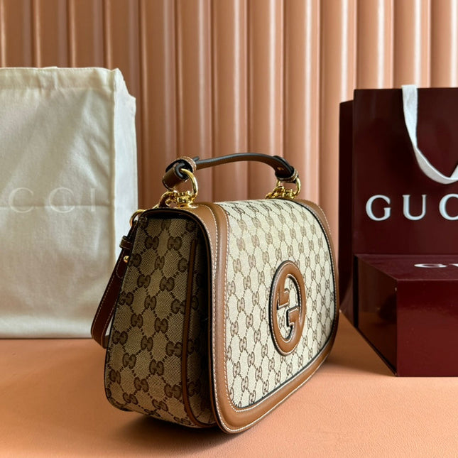 BLONDIE LARGE TOP HANDLE BAG 32 IN BEIGE AND DARK BROWN CANVAS BROWN CALFSKIN