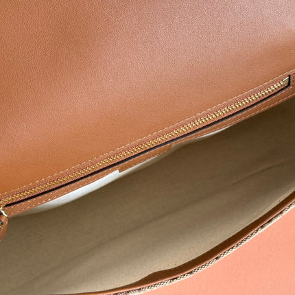 BLONDIE LARGE TOP HANDLE BAG 32 IN BEIGE AND DARK BROWN CANVAS BROWN CALFSKIN