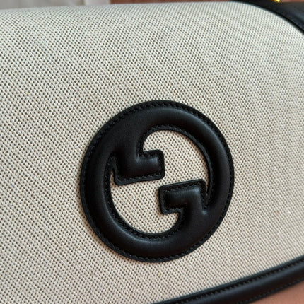 BLONDIE LARGE TOP HANDLE BAG 32 IN NATURAL COTTON LINEN CANVAS BLACK CALFSKIN