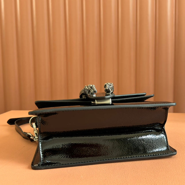 DIONYSUS MEDIUM SHOULDER BAG 22 IN BLACK GG GLOSSY LAMBSKIN