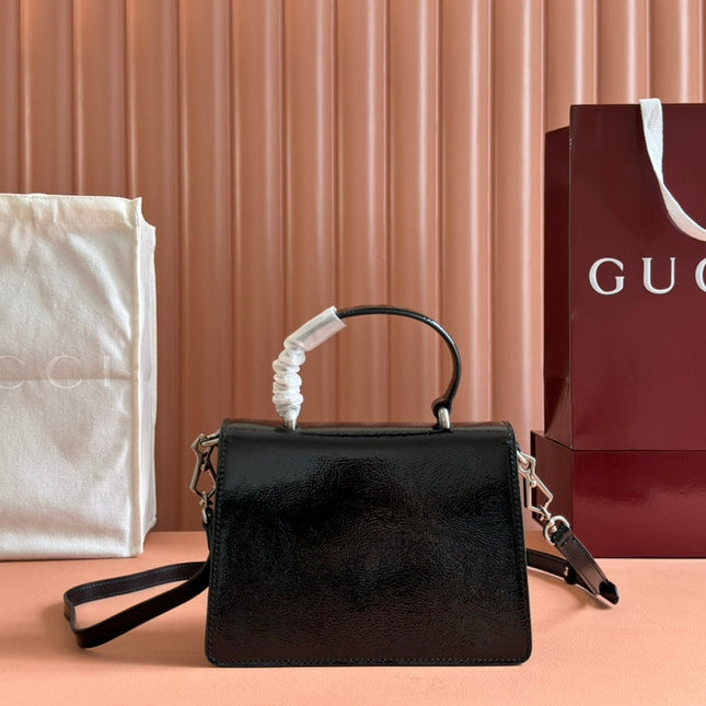 DIONYSUS MEDIUM SHOULDER BAG 22 IN BLACK GG GLOSSY LAMBSKIN