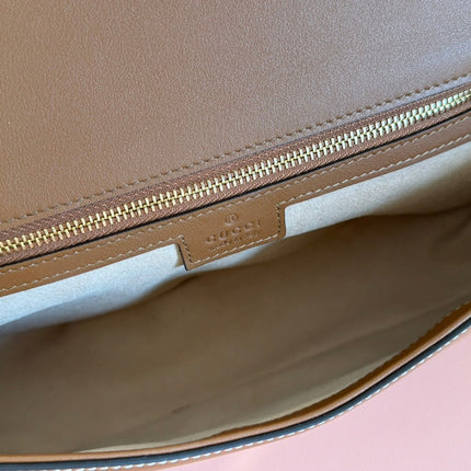 BLONDIE LARGE TOP HANDLE BAG 32 IN NATURAL COTTON LINEN CANVAS BROWN CALFSKIN