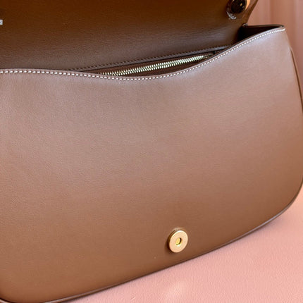 BLONDIE LARGE TOP HANDLE BAG 32 IN NATURAL COTTON LINEN CANVAS BROWN CALFSKIN