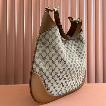 BODY MEDIUM SHOULDER BAD 49 IN BEIGE MONOGRAM CANVAS AND BROWN CALFSKIN GOLD HARDWARE