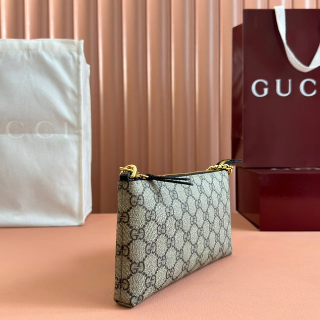 RUBBER EFFECT SMALL WALLET ON CHAIN 22.5 IN BEIGE AND DARK BROWN GG CALFSKIN