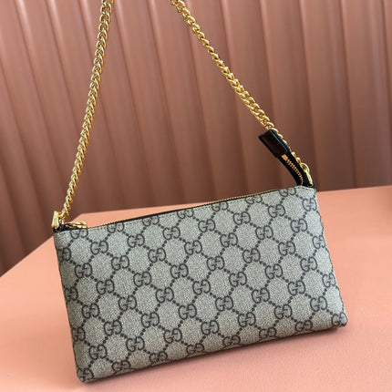 RUBBER EFFECT SMALL WALLET ON CHAIN 22.5 IN BEIGE AND DARK BROWN GG CALFSKIN