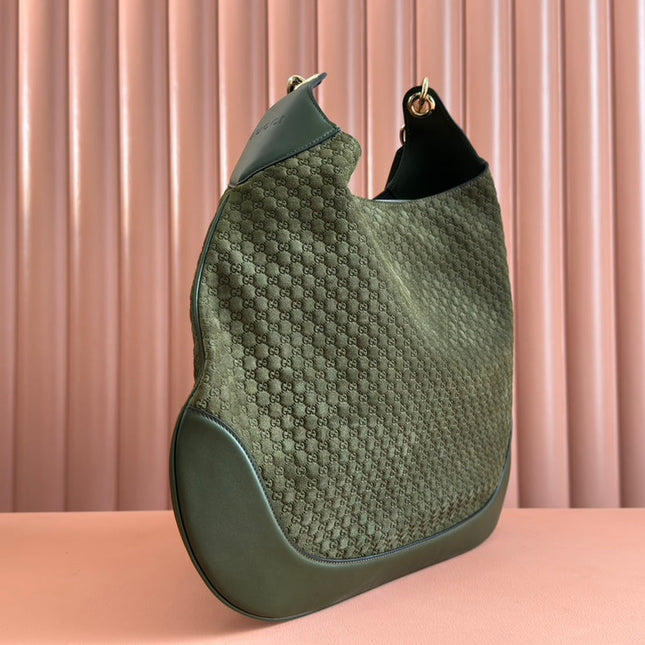 B LARGE SHOULDER BAG 49 IN ARMY GREEN GG EMBOSSED SUEDE