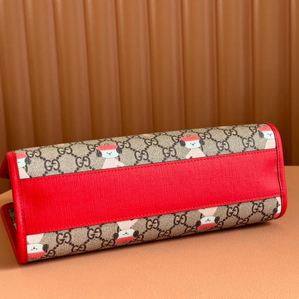 CHILDREN'S PRINTED DOG TOTE BAG 28.5 IN BEIGE AND DARK BROWN GG CANVAS RED TRIM