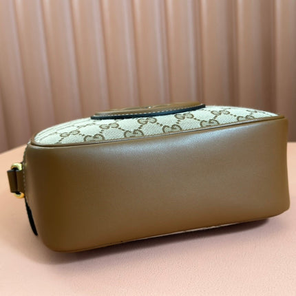 BLONDIE SMALL SHOULDER BAG 21 IN BEIGE AND DARK BROWN CANVAS BROWN CALFSKIN