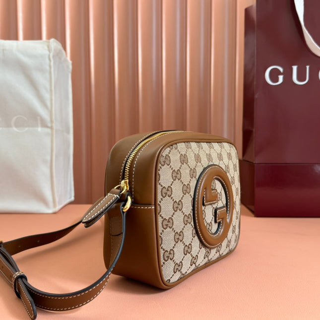 BLONDIE SMALL SHOULDER BAG 21 IN BEIGE AND DARK BROWN CANVAS BROWN CALFSKIN