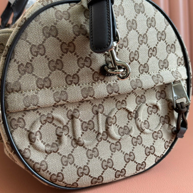 GG SMALL DUFFLE BAG 42 IN BEIGE AND DARK BROWN GG CANVAS