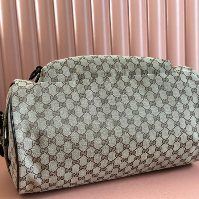 GG SMALL DUFFLE BAG 42 IN BEIGE AND DARK BROWN GG CANVAS