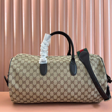 GG SMALL DUFFLE BAG 42 IN BEIGE AND DARK BROWN GG CANVAS